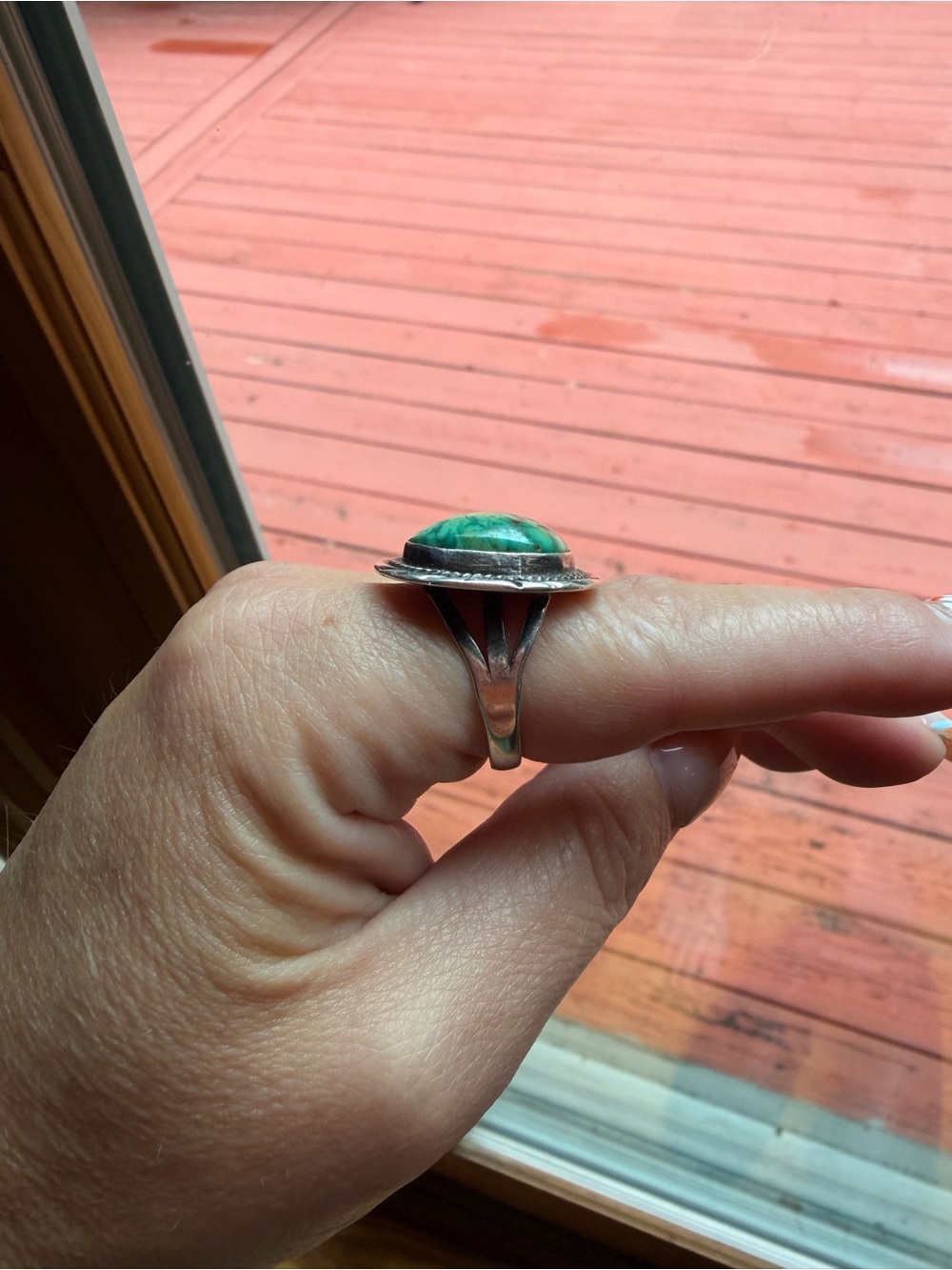 Navajo Shadowbox Turquoise 925 Sterling Silver Stamped Ring Possibly Denetdale 8 - Picture 6 of 12